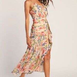 Lulu's Floral Maxi Dress - Cream and Pink